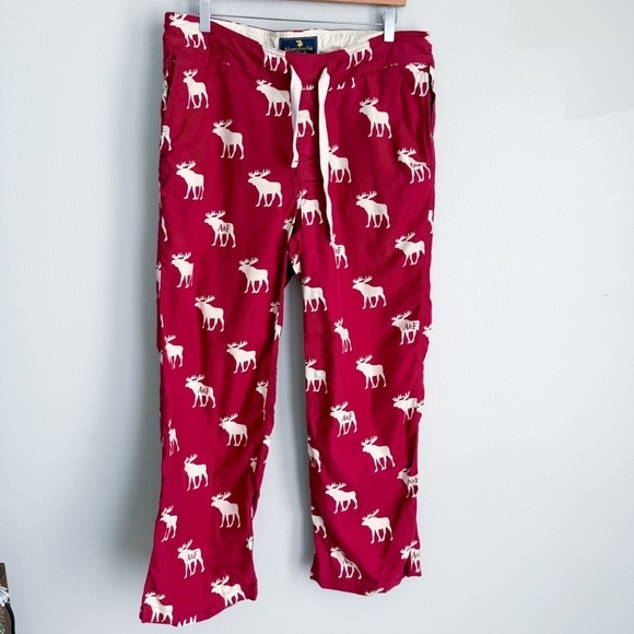 Vtg Y2K Abercrombie & Fitch men’s heavy plaid flannel pajama moose pants red - Picture 1 of 6